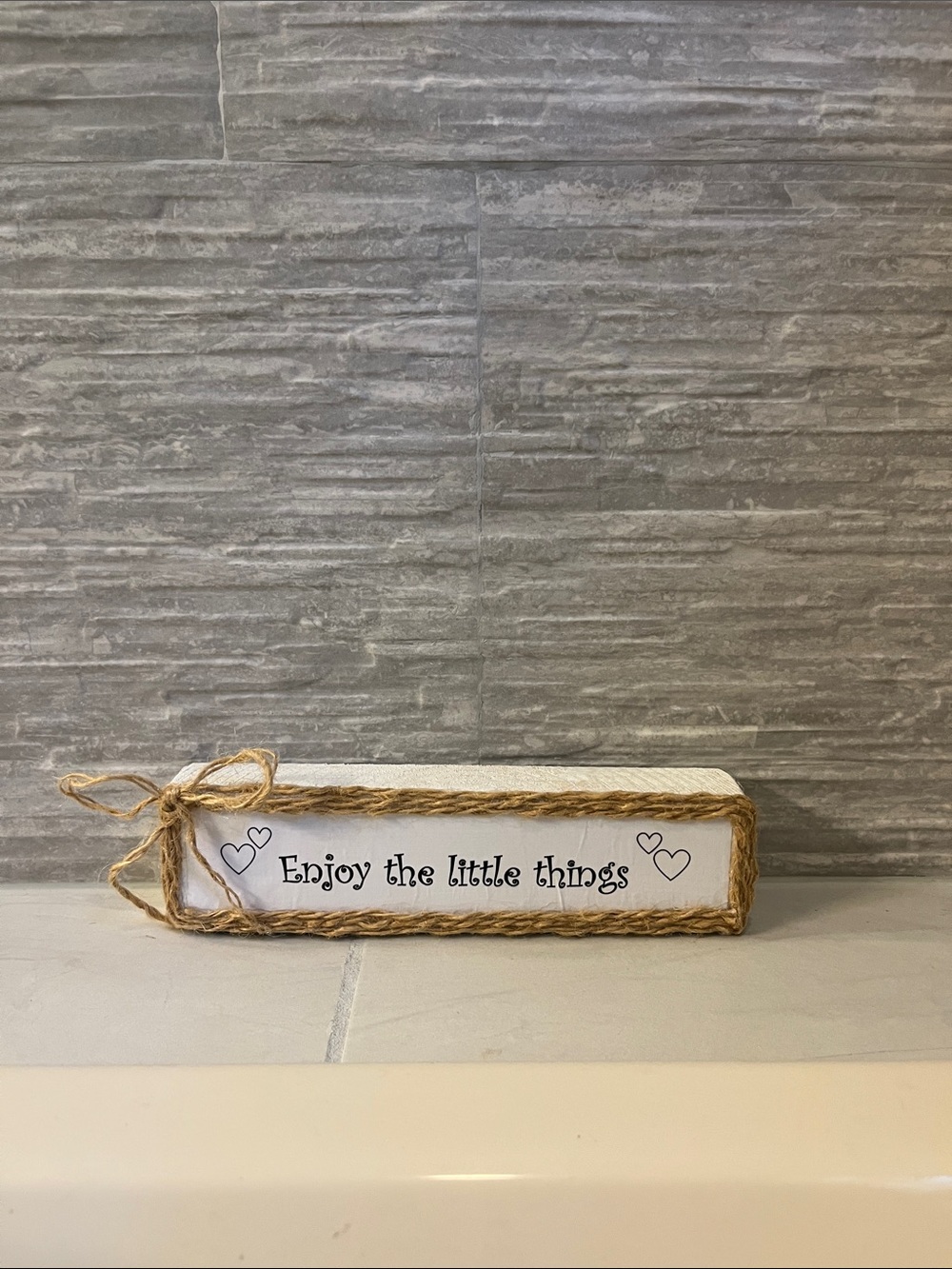 Rustic White and Natural 'Enjoy the Little Things' Decorative Block